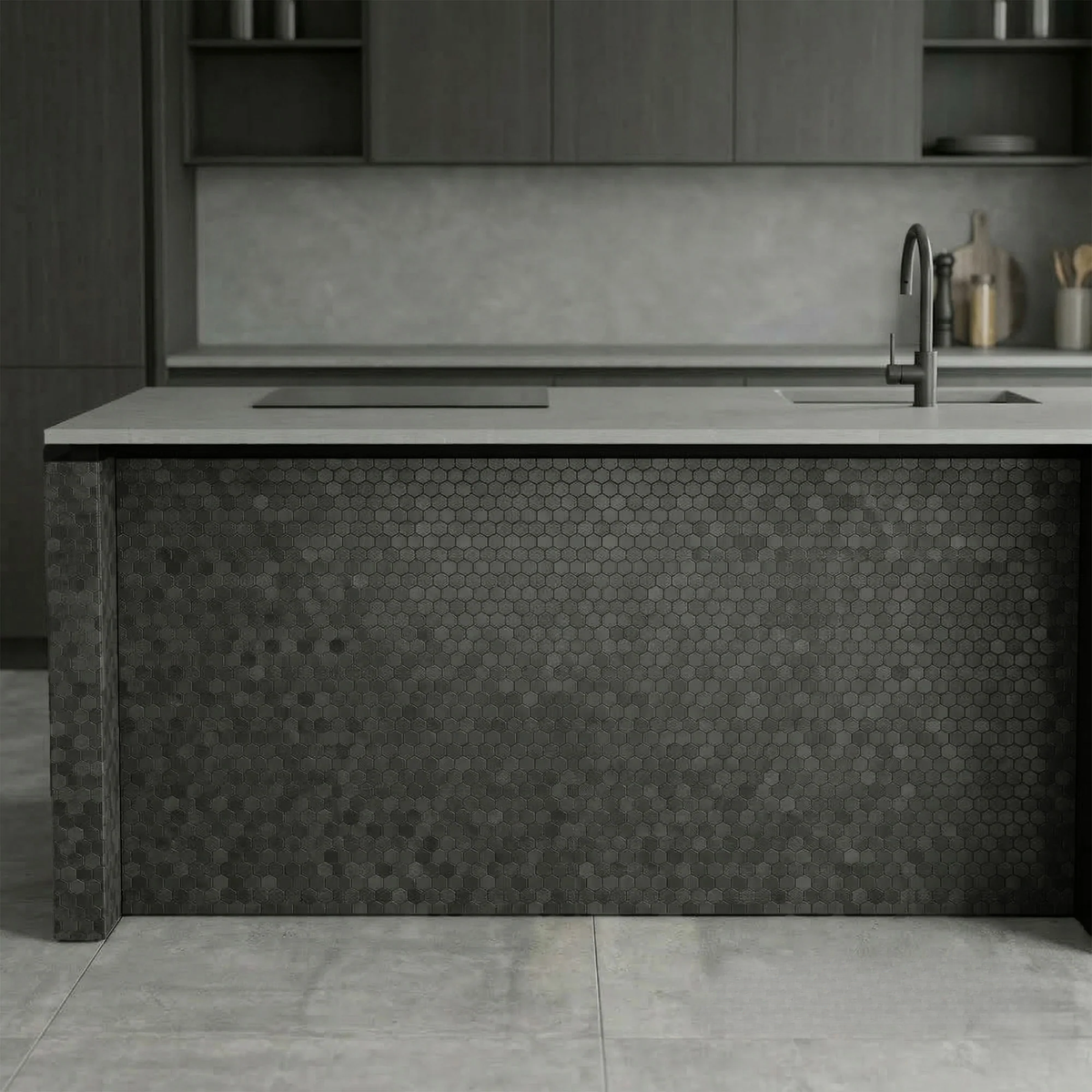 Mosaic Wall Tiles - Mini Hexagon Black 30cm x 30cm (Set of 10) | Self Adhesive