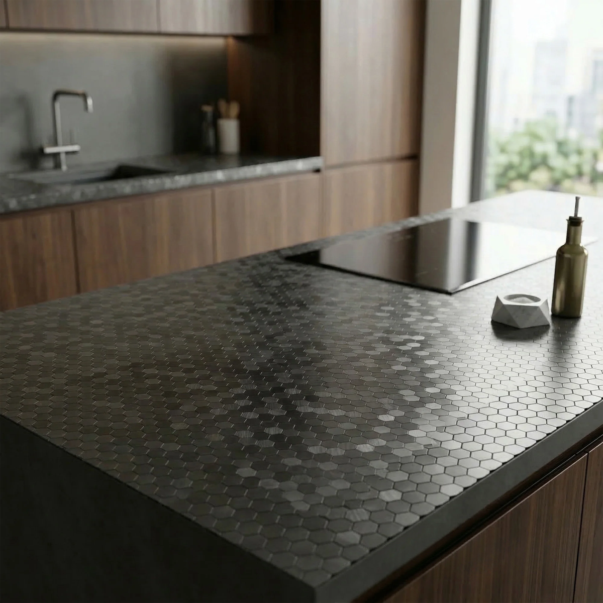Mosaic Wall Tiles - Mini Hexagon Black 30cm x 30cm (Set of 10) | Self Adhesive