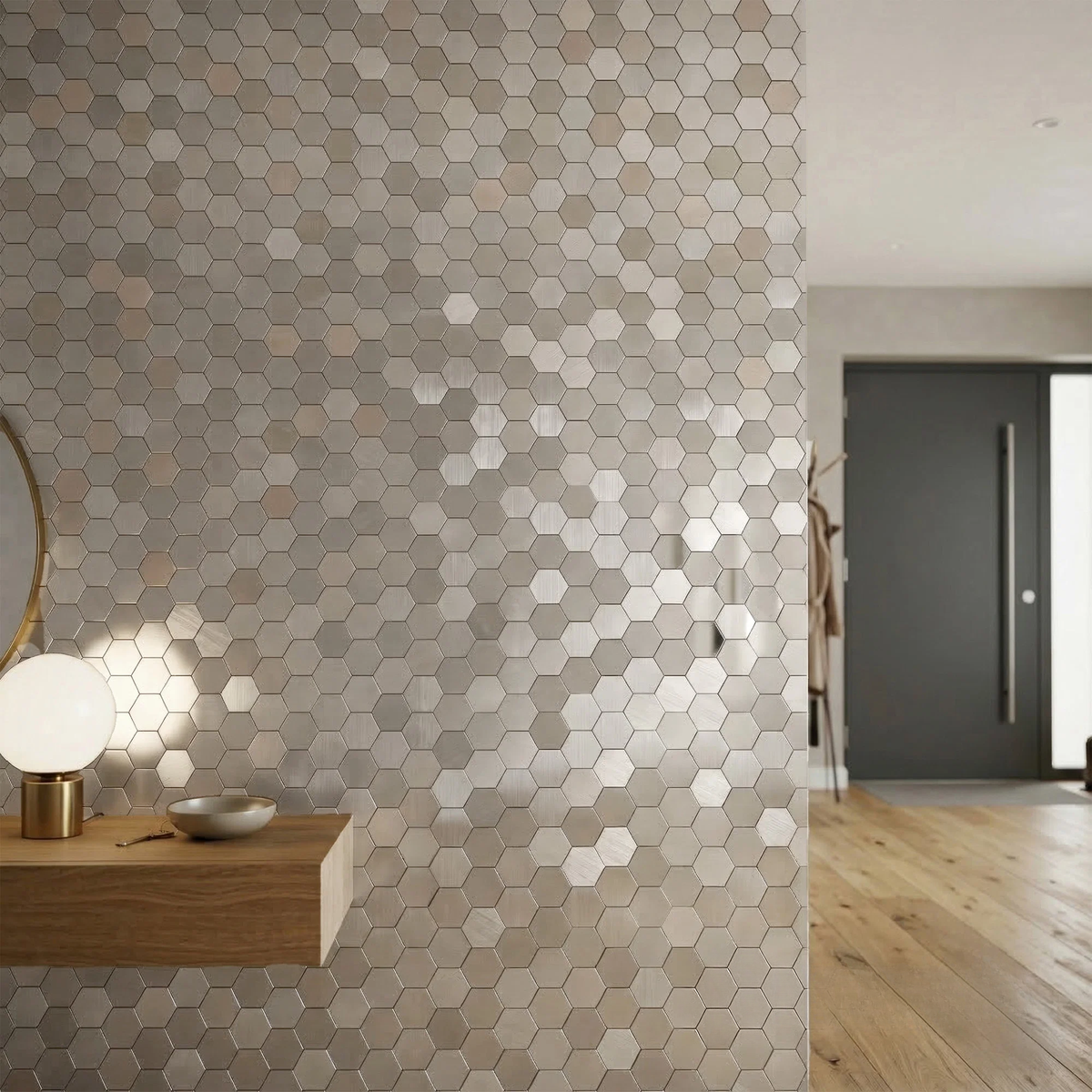 Mosaic Wall Tiles - Hexagon Chrome 30cm x 30cm (Set of 10) | Self Adhesive