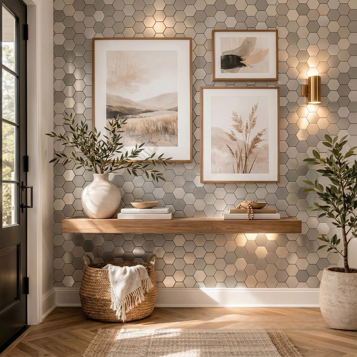 Mosaic Wall Tiles - Hexagon Chrome 30cm x 30cm (Set of 10) | Self Adhesive