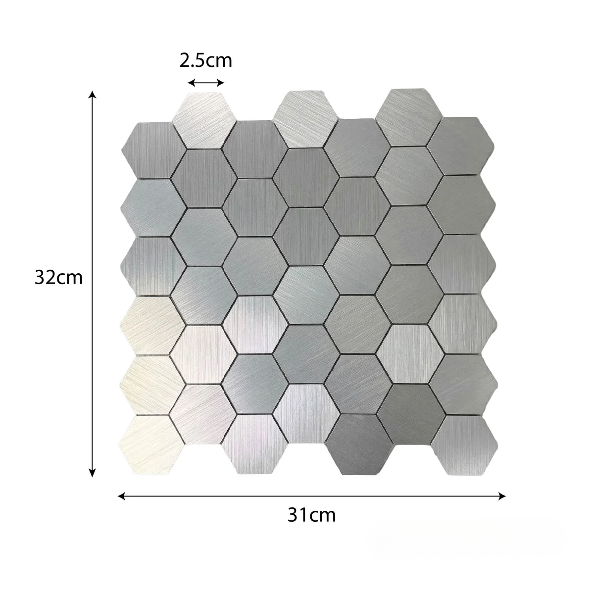 Mosaic Wall Tiles - Hexagon Chrome 30cm x 30cm (Set of 10) | Self Adhesive