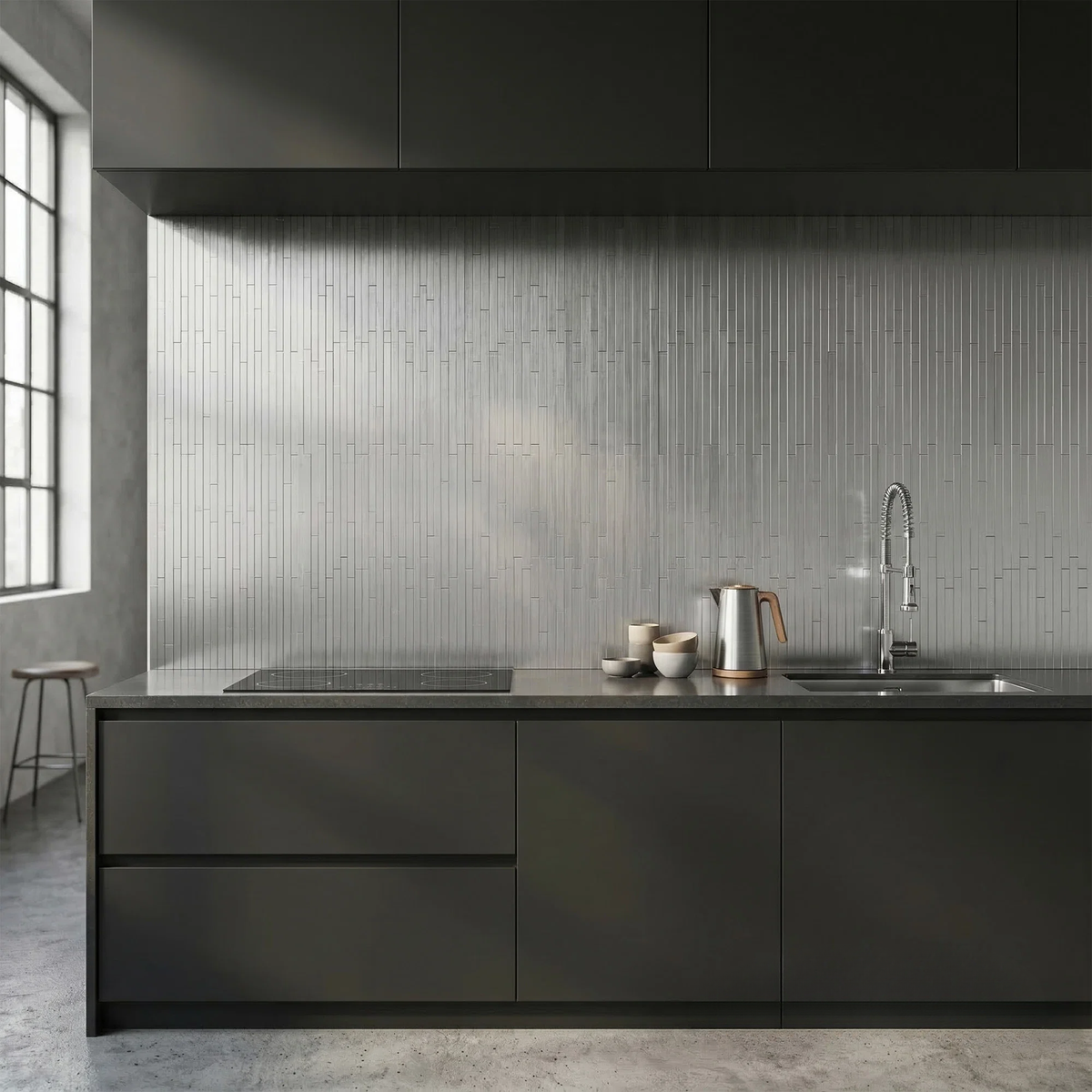 Mosaic Wall Tiles - Brick Chrome 30cm x 30cm (Set of 10) | Self Adhesive
