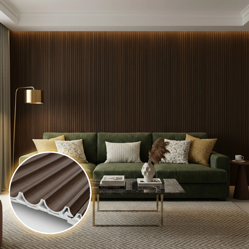 WPC 3D WAVE Decorative Wall Panels 235×15.9cm (SET of 10) - Walnut (Dark Oak)