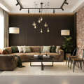 WPC Full Wall Set: 3D Wave & Flat Panels + 4 End Trims - Walnut (Dark Oak)