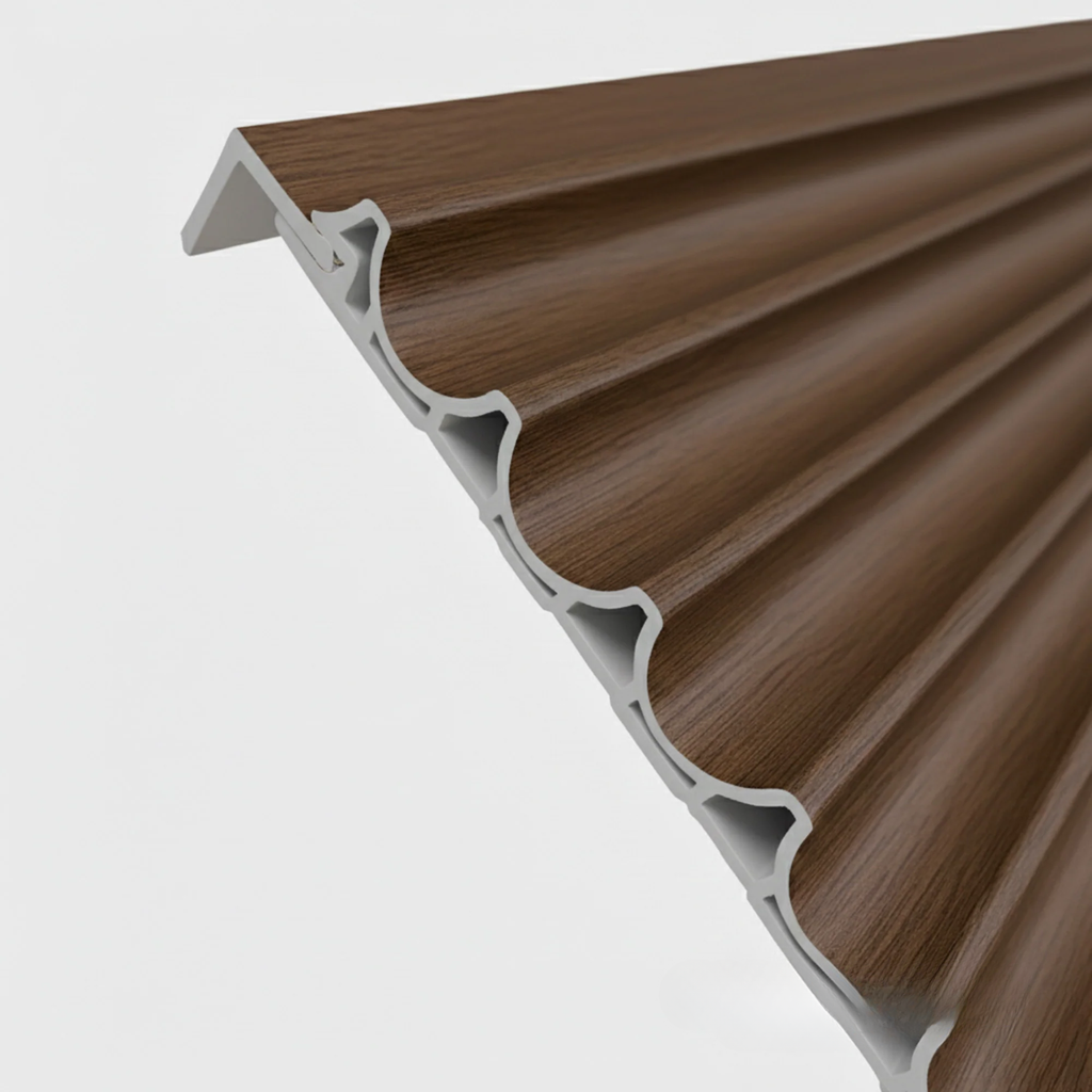 WPC Full Wall Set: 3D Wave & Flat Panels + 4 End Trims - Walnut (Dark Oak)