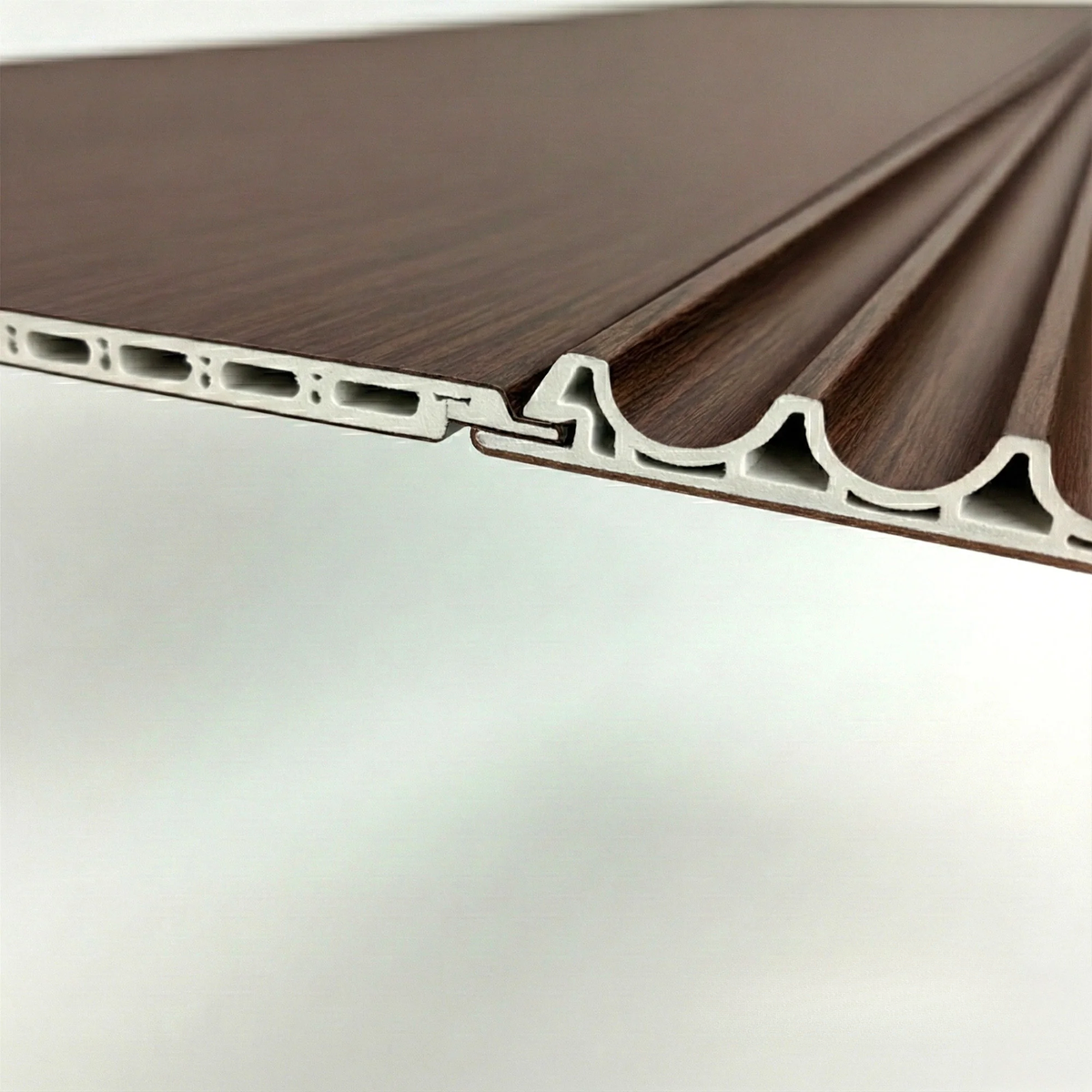 WPC Full Wall Set: 3D Wave & Flat Panels + 4 End Trims - Walnut (Dark Oak)