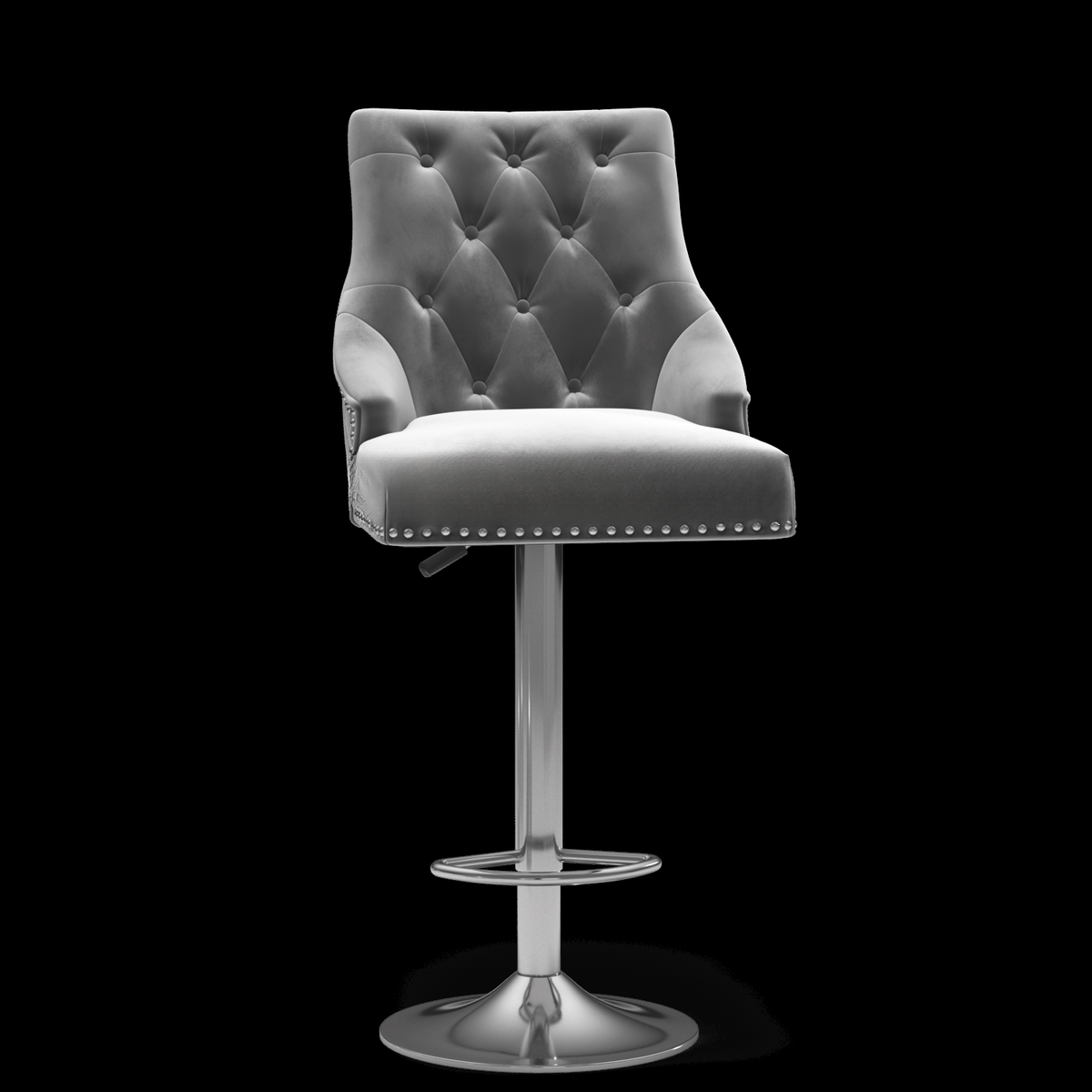 Bentley Quilted Knocker Bar Stool In Grey Velvet
