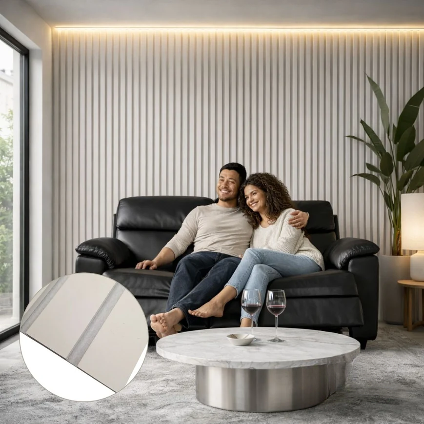 Wide White on White 3 sided Felt Acoustic Premium slatted wooden felt back wall Panels 2400mm x 600mm - x1 Panel
