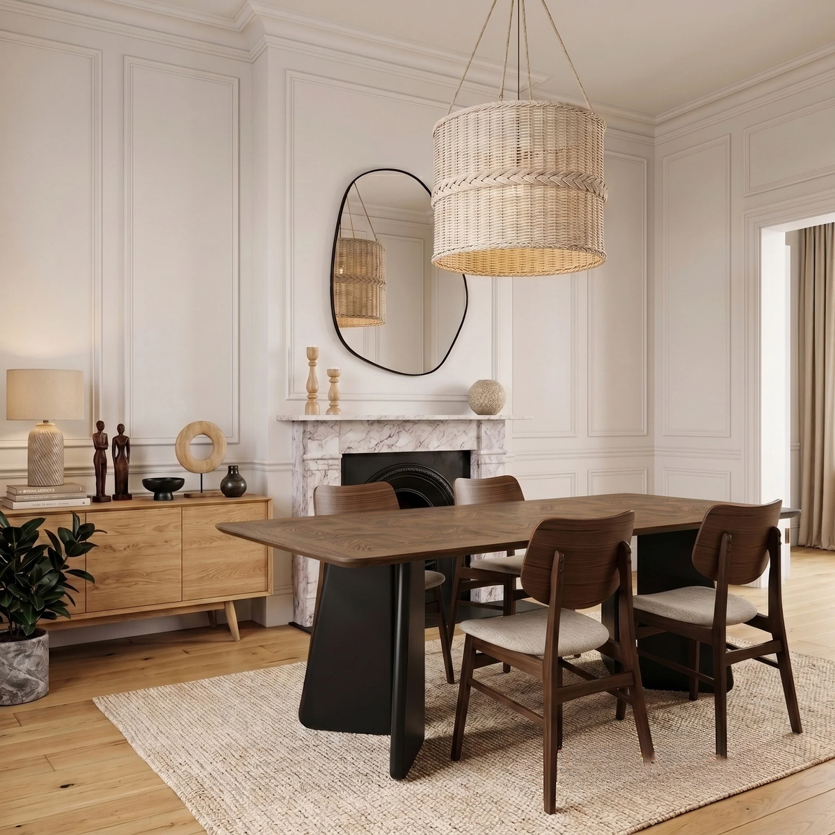 ALUXO® Dunkin 220cm Walnut Dining Table - Black Tapered Legs