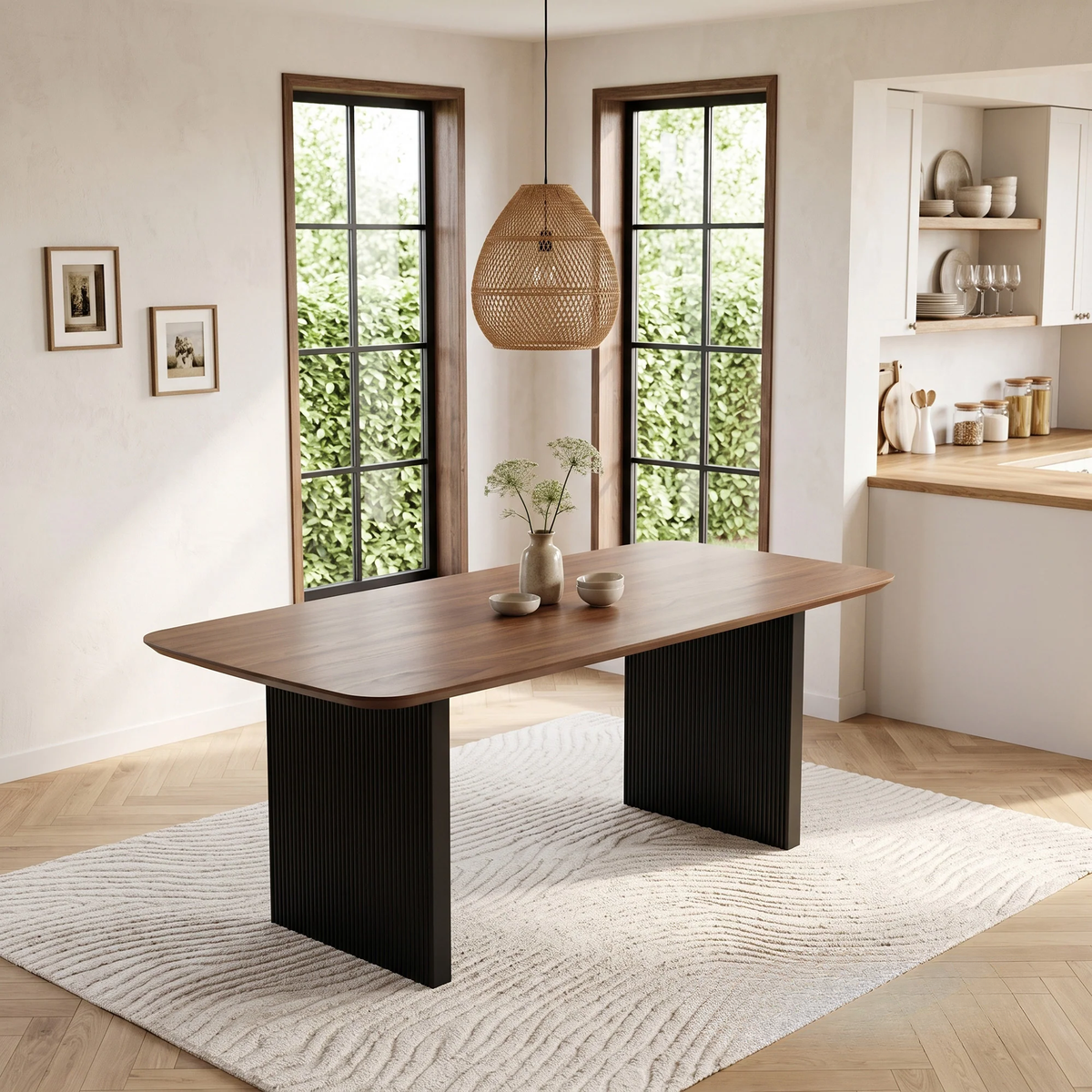 ALUXO® Genesis 180cm Walnut Dining Table - Slimline Fluted Base