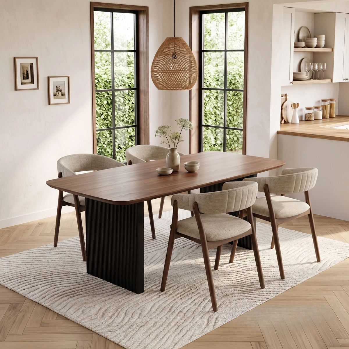 ALUXO® Genesis 180cm Walnut Dining Table - Slimline Fluted Base