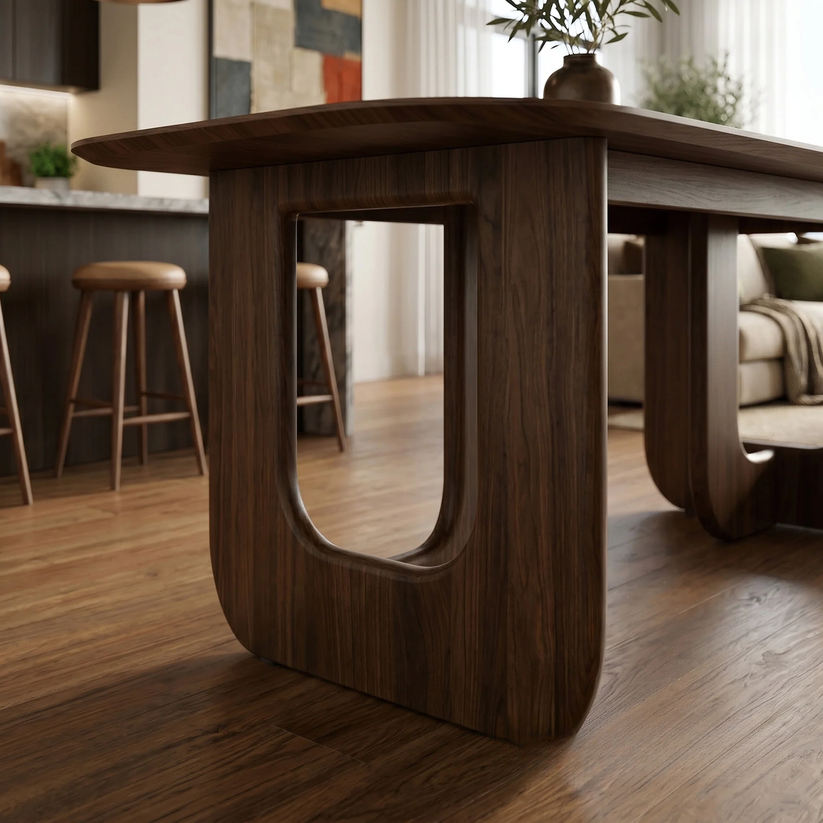 ALUXO® Madrid 2.0m Walnut Dining Set – Open Ebony Base Table with 4/6 Madrid Cream Bouclé Chairs