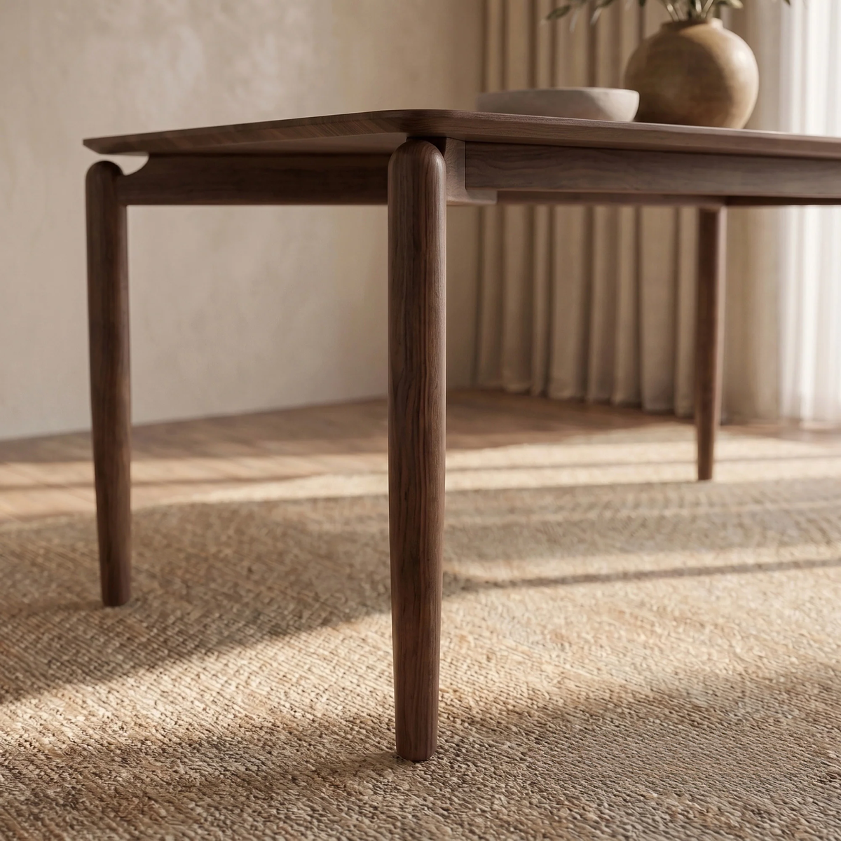 ALUXO® Daisy 1.5m Walnut Dining Set – 4-Leg Base Table with 4/6 Kingswood Oatmeal Bouclé Chairs