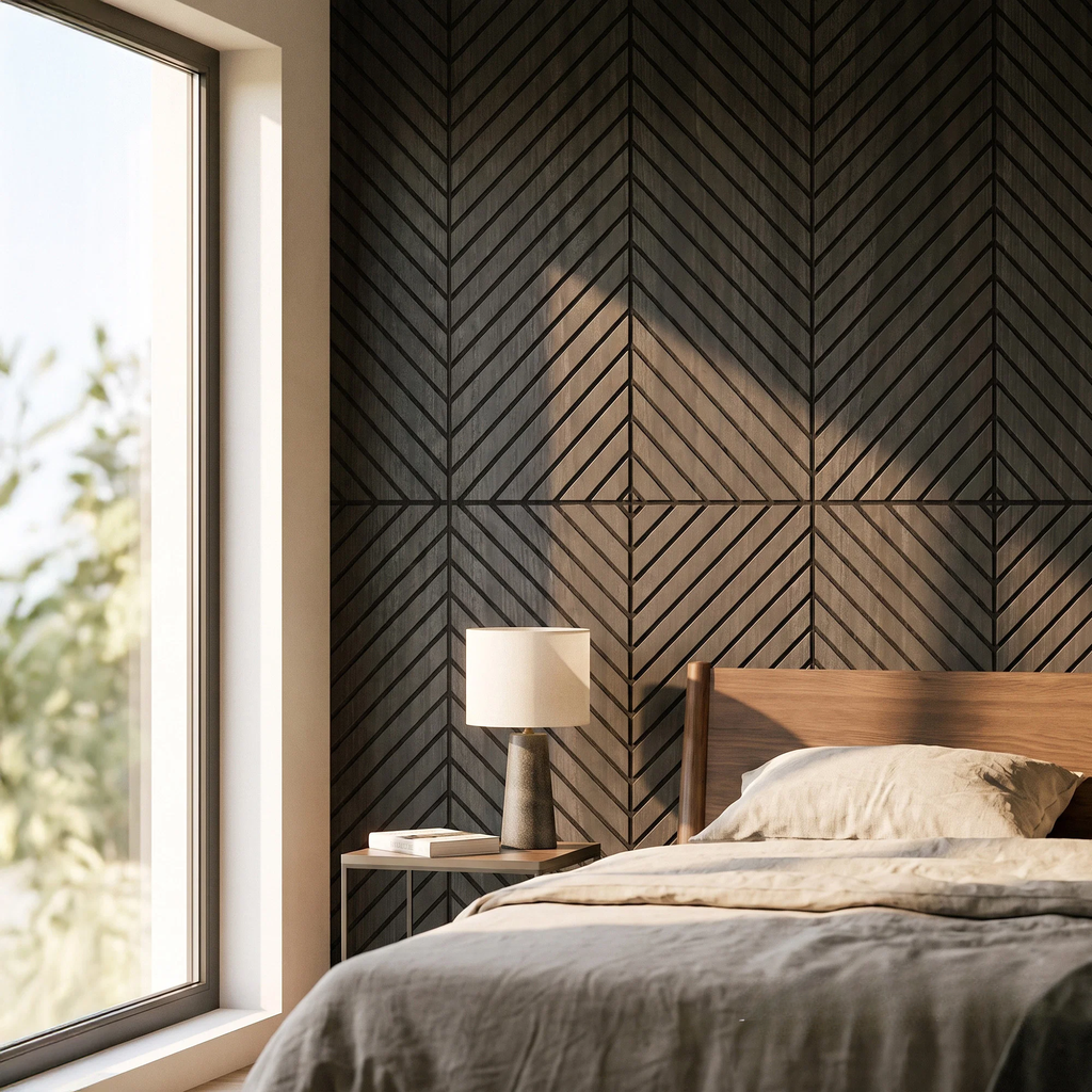 Panelux™ Lite Herringbone Acoustic Wall Panels - 120x30cm (Set of 4) | Self Adhesive, 5 Colours