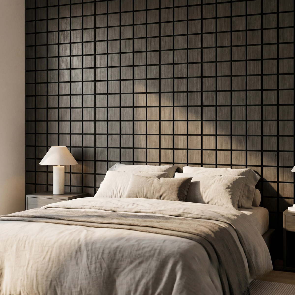 Panelux™ Lite Grid Acoustic Wall Panels - 120x30cm (Set of 4) | Self Adhesive, 5 Colours
