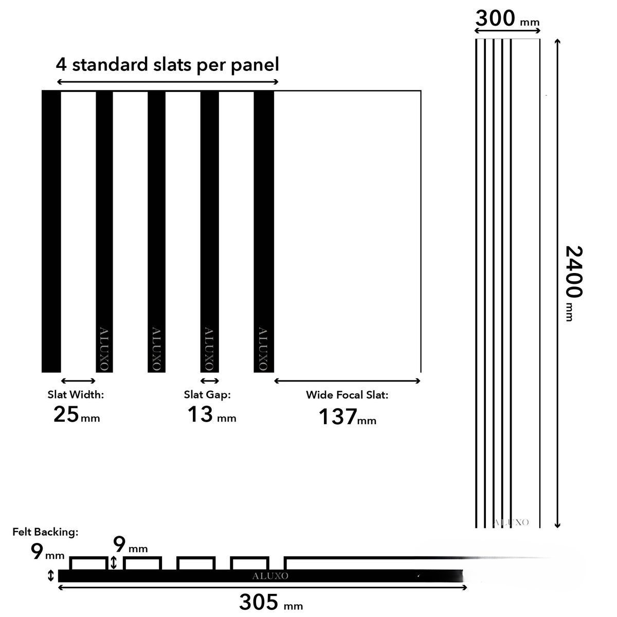 Panelux™ Pro Wide Random Rhythmic Slat Black Oak Wall Panels - 240cm x 30cm (Set Of 2)