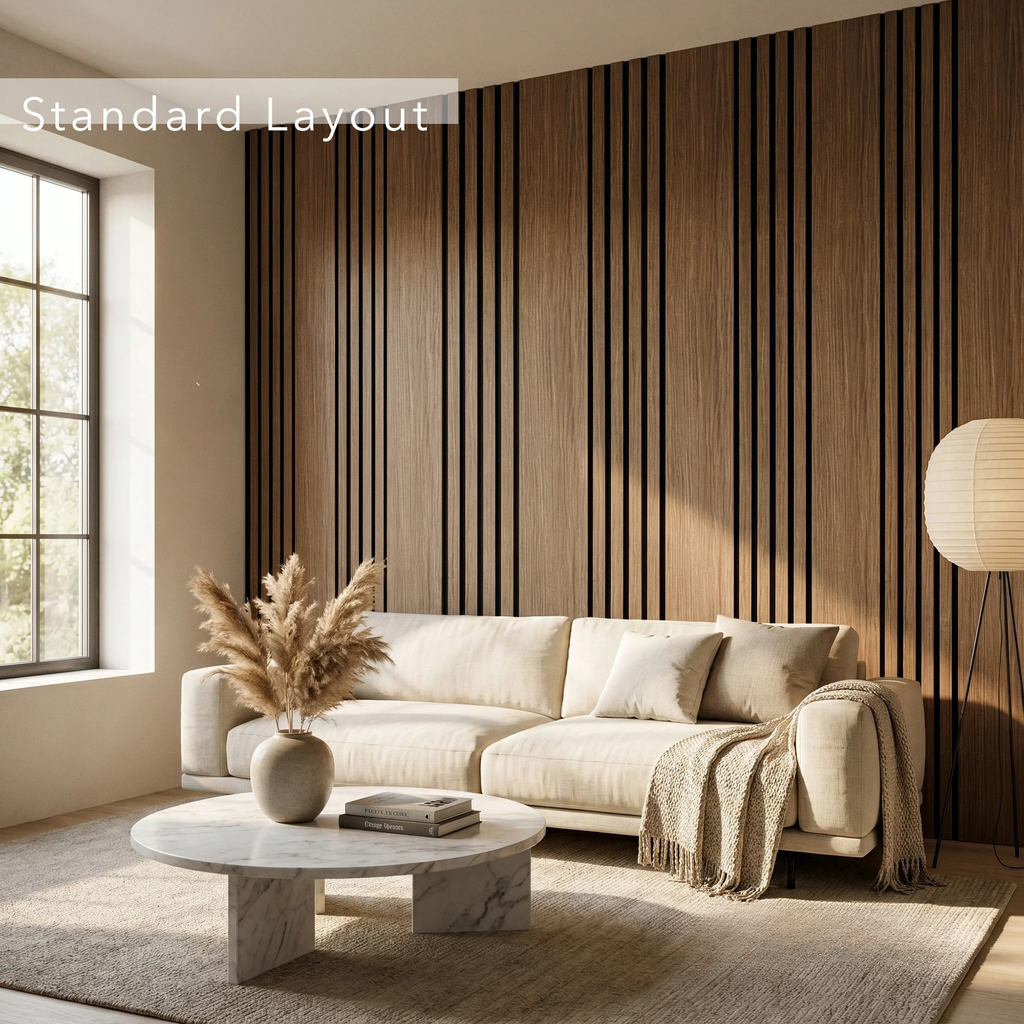 Panelux™ Pro Wide Random Rhythmic Slat Walnut Wall Panels - 240cm x 30cm (Set Of 2)