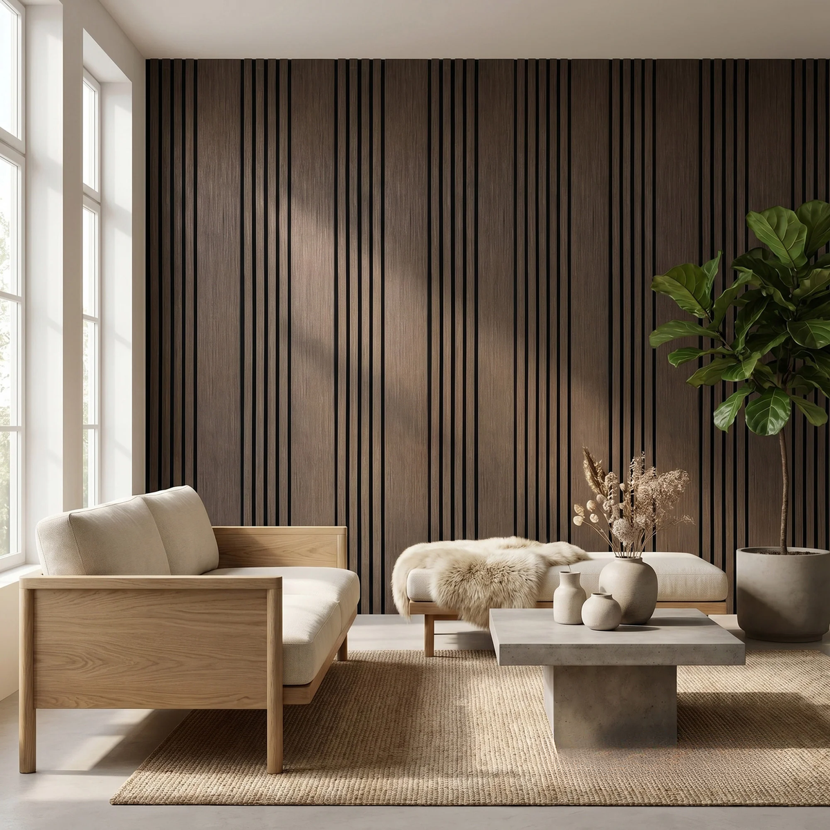 Panelux™ Pro Wide Random Rhythmic Slat Smoked Oak Wall Panels - 240cm x 30cm (Set Of 2)