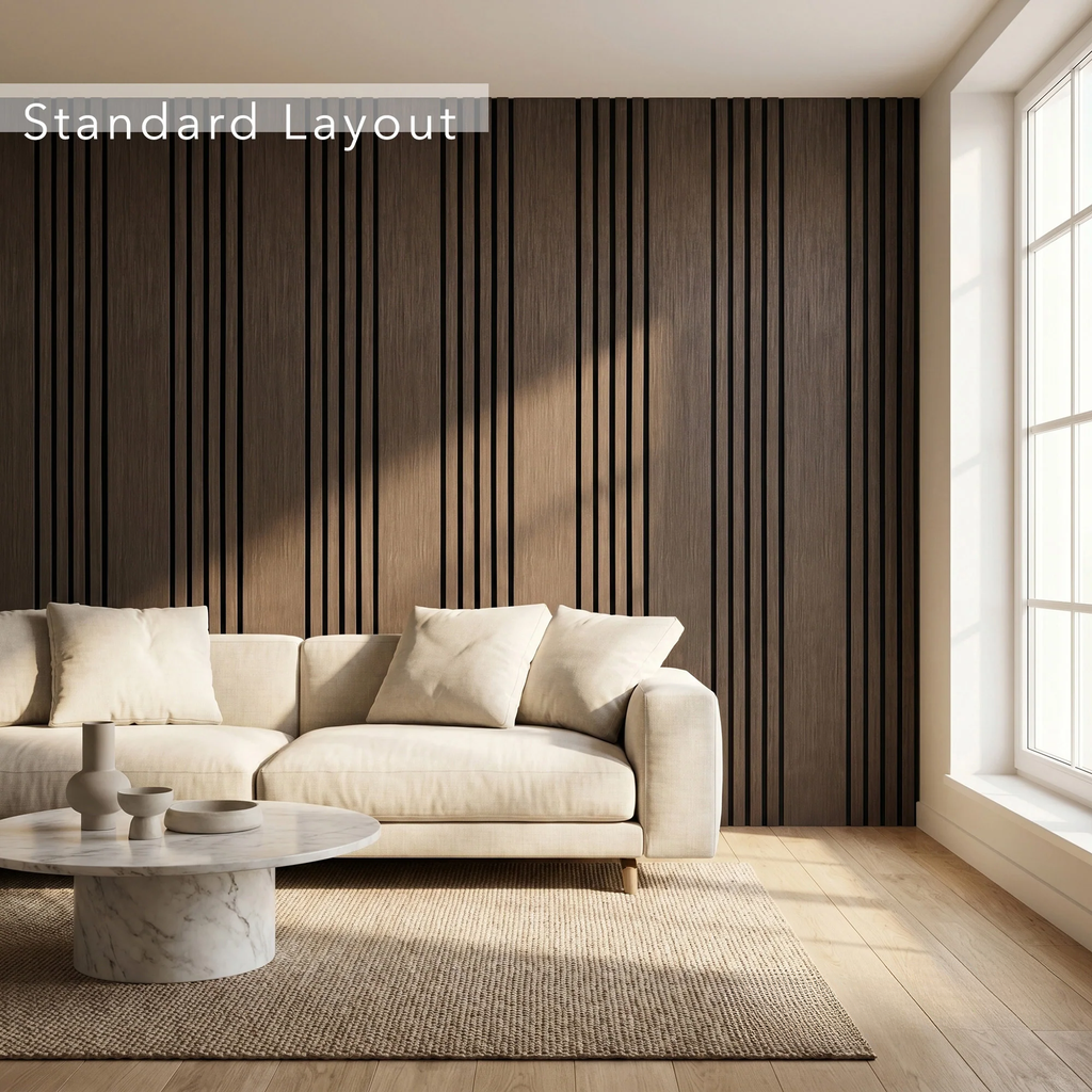 Panelux™ Pro Wide Random Rhythmic Slat Smoked Oak Wall Panels - 240cm x 30cm (Set Of 2)
