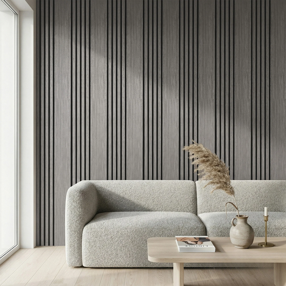 Panelux™ Pro Wide Random Rhythmic Slat Grey Oak Wall Panels - 240cm x 30cm (Set Of 2)