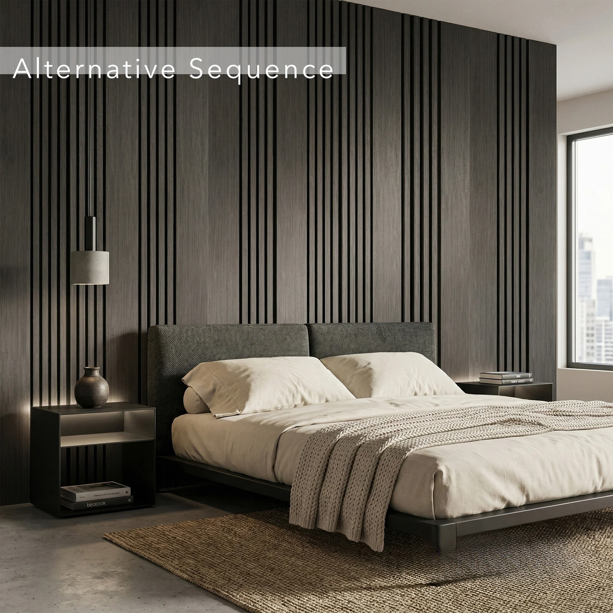 Panelux™ Pro Wide Random Rhythmic Slat Black Oak Wall Panels - 240cm x 30cm (Set Of 2)