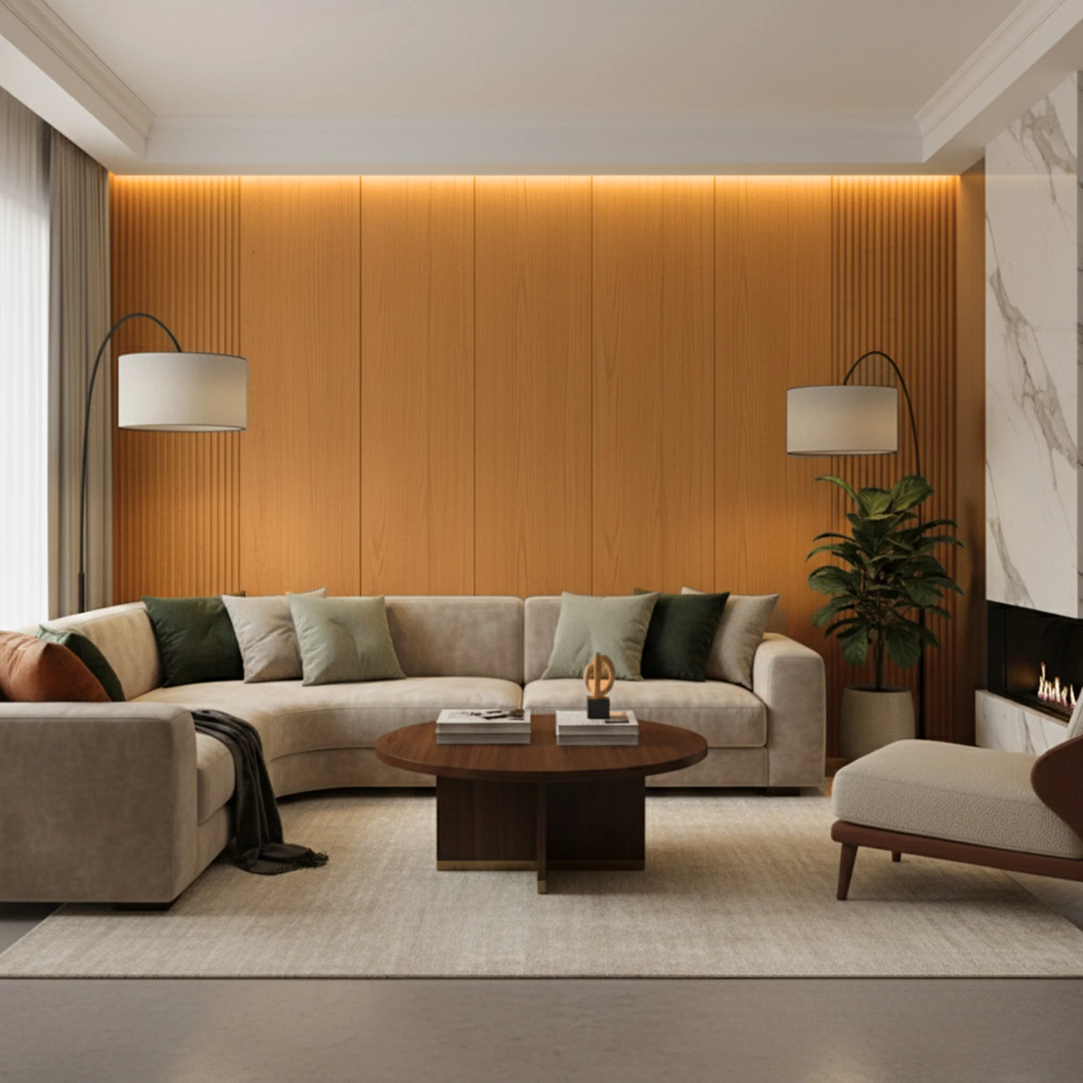 WPC Full Wall Set: 3D Wave & Flat Panels + 4 End Trims - Light Oak