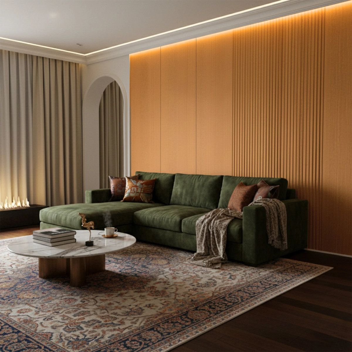 WPC Full Wall Set: 3D Wave & Flat Panels + 4 End Trims - Light Oak