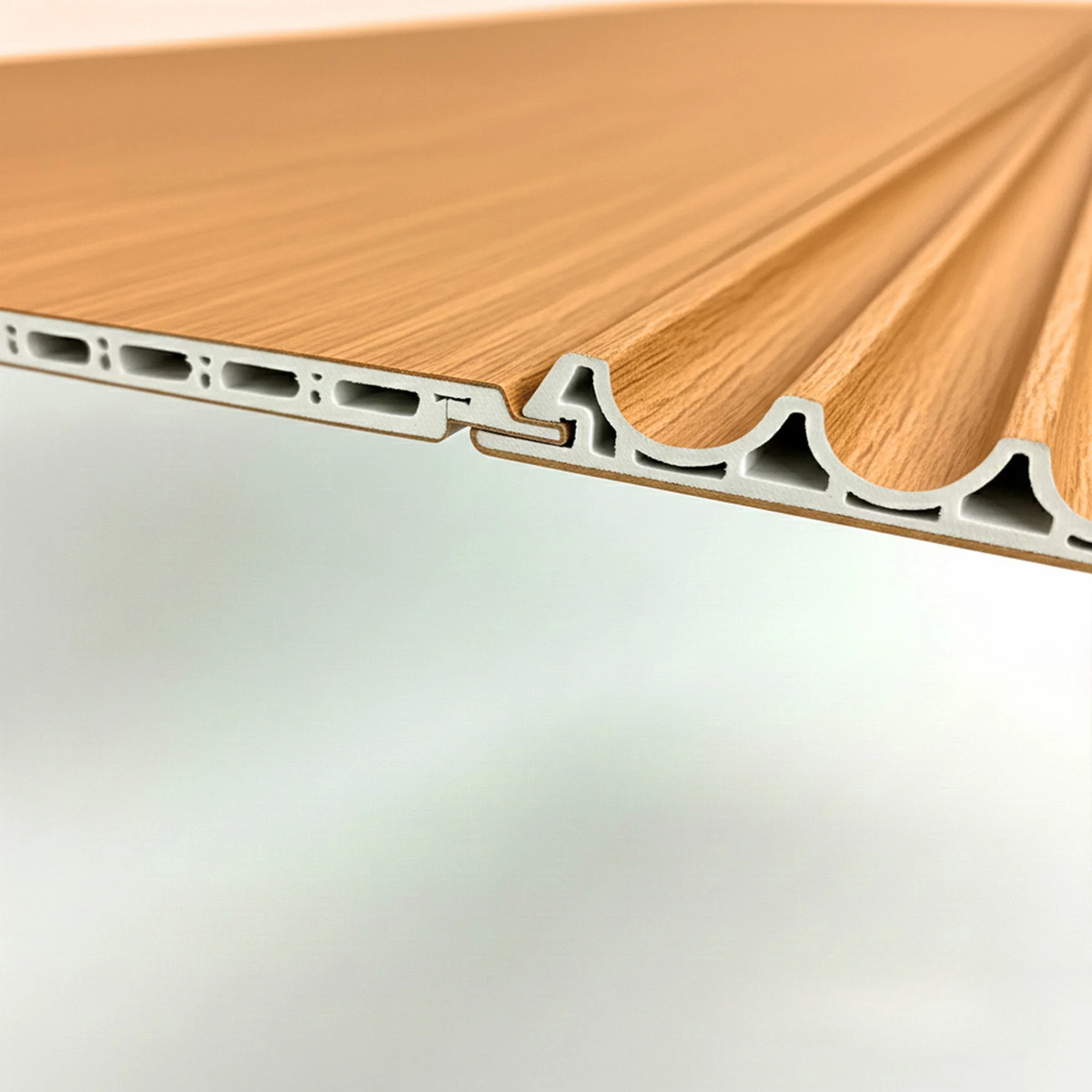WPC Full Wall Set: 3D Wave & Flat Panels + 4 End Trims - Light Oak