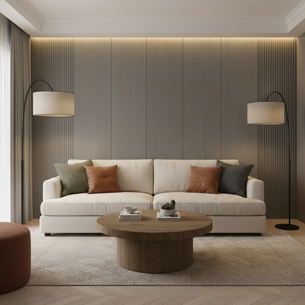 WPC Full Wall Set: 3D Wave & Flat Panels + 4 End Trims - Ash Grey