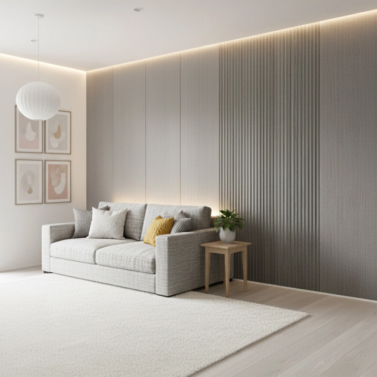 WPC Full Wall Set: 3D Wave & Flat Panels + 4 End Trims - Ash Grey