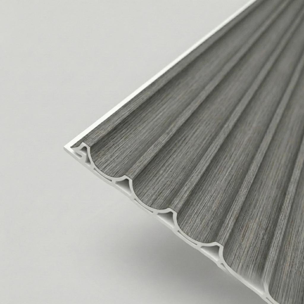 WPC Full Wall Set: 3D Wave & Flat Panels + 4 End Trims - Ash Grey