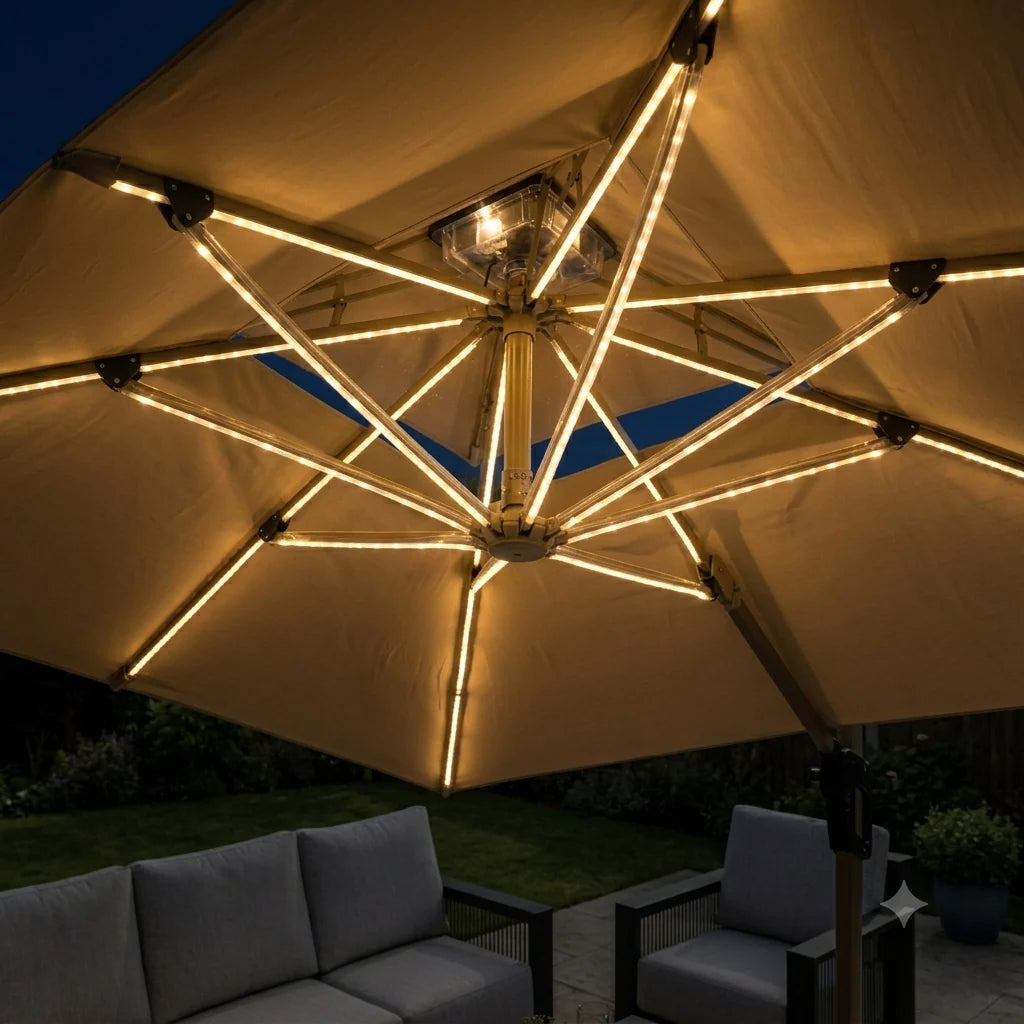 Camber 3m Cantilever Parasol with Solar LED Lights – Outdoor Garden Parasol UK