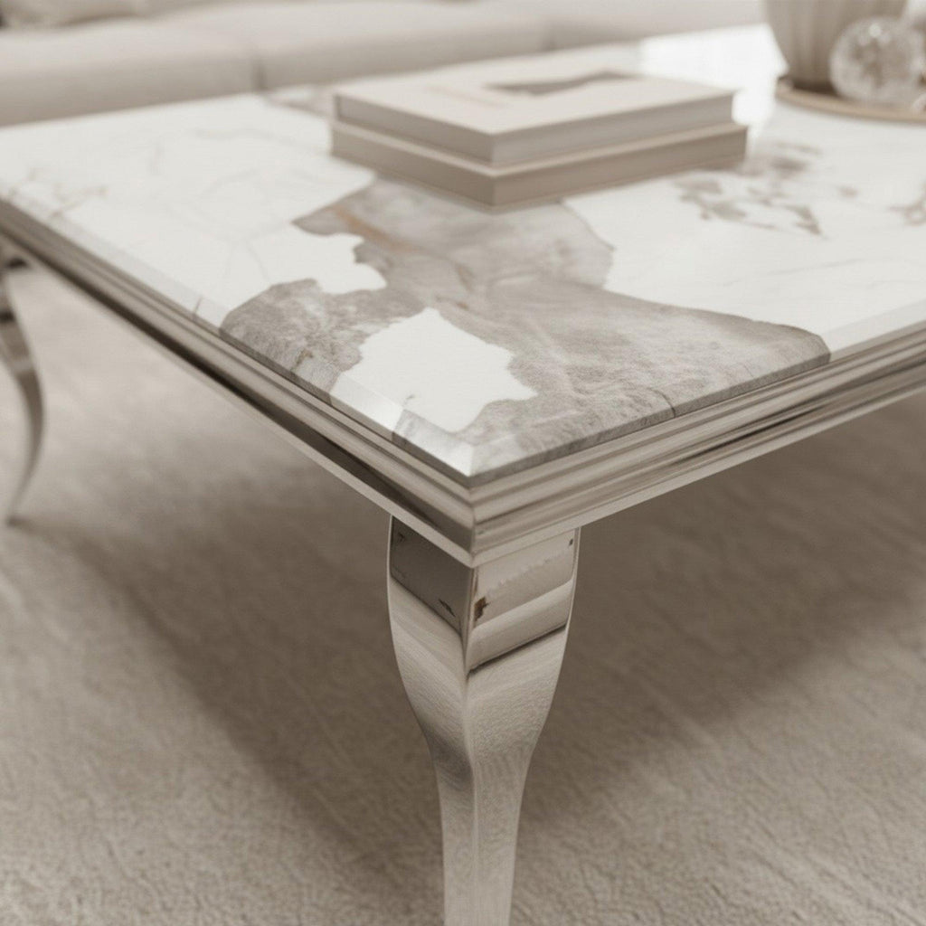 Lorens 130cm Chrome Coffee Table with Cream Marble Top