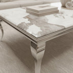 Lorens 130cm Chrome Coffee Table with Cream Marble Top