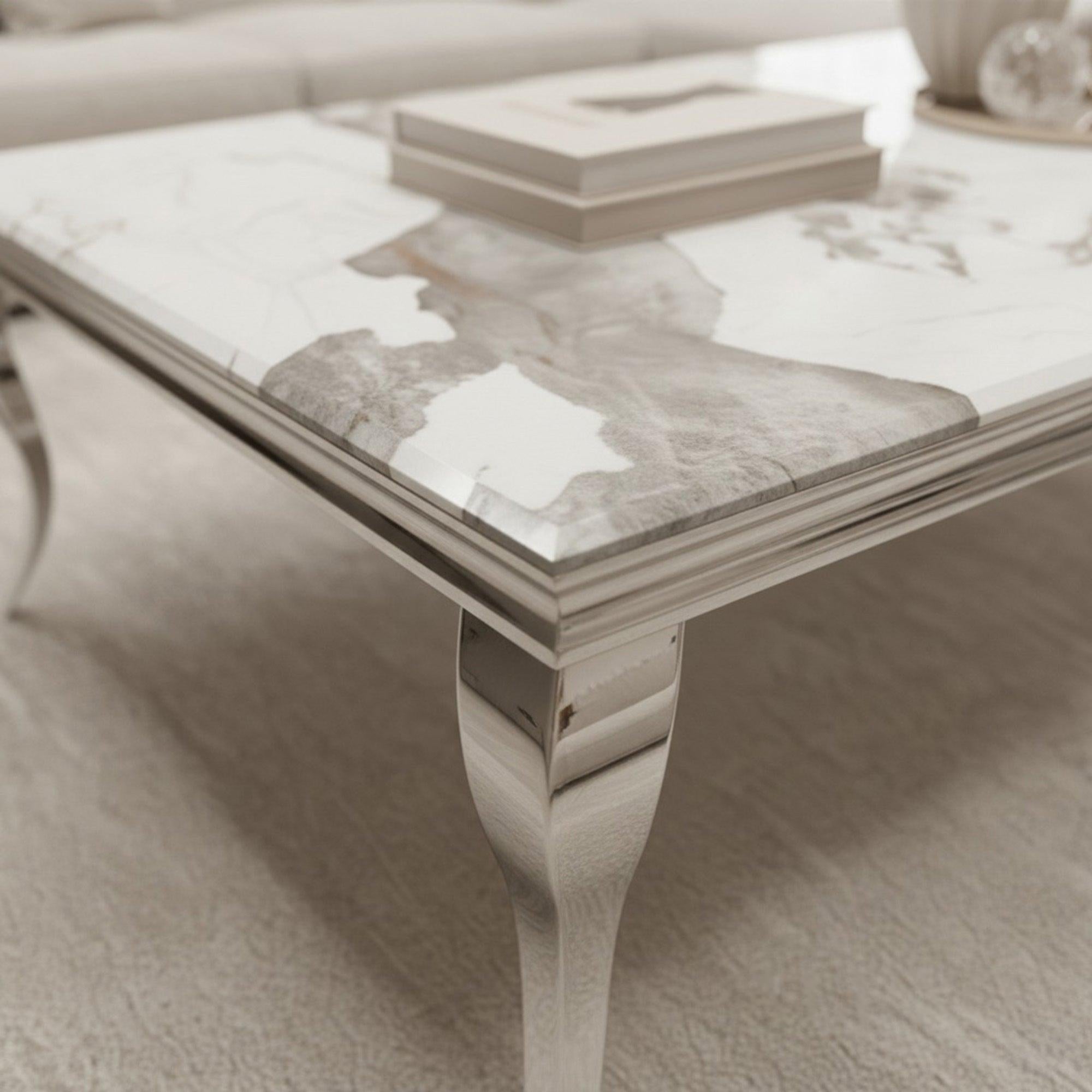 Lorens 130cm Chrome Coffee Table with Cream Marble Top