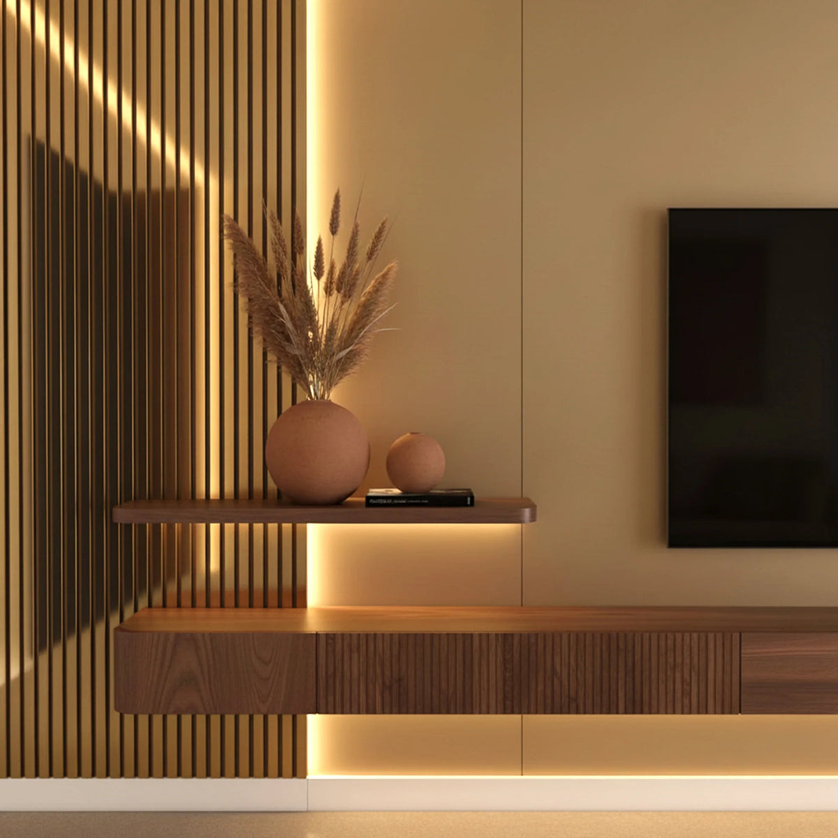 Panelux™ Pro Gold Colour Acoustic Wood Wall Panels | 3-Sided Wrap 240cm x 32cm (Set of 2)