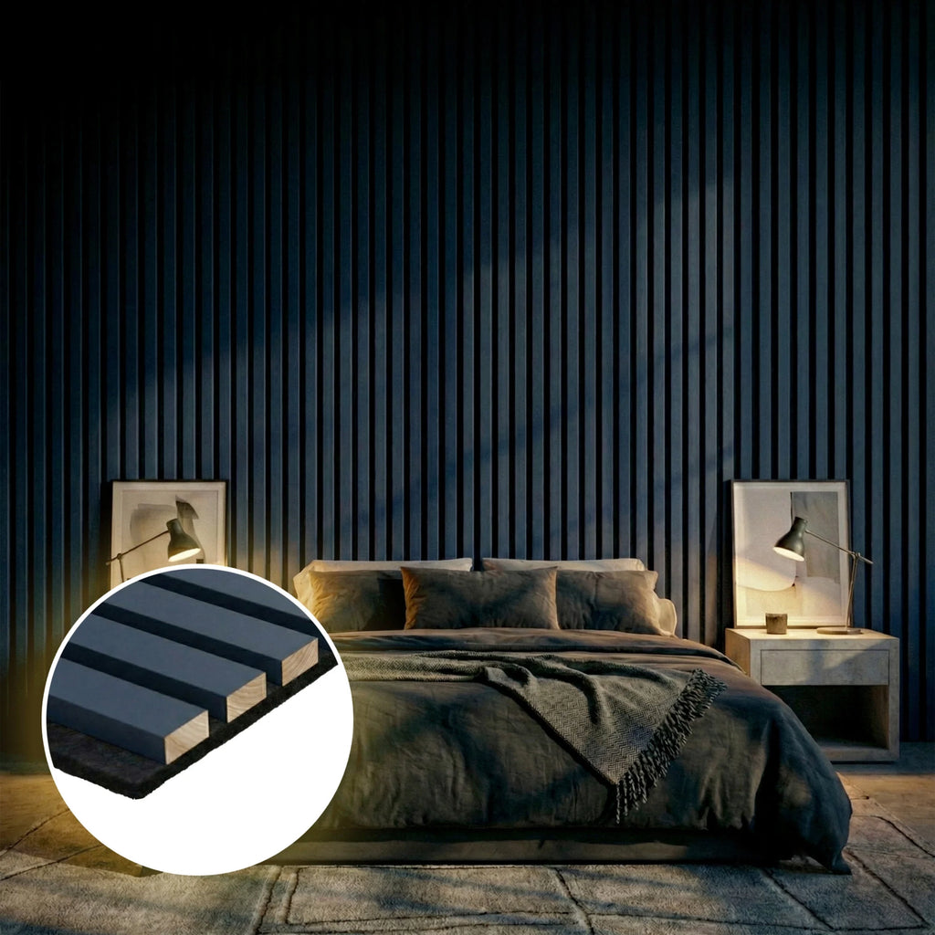 Panelux™ Pro Blue Coloured Acoustic Wood Wall Panel | 3-Sided Wrap 240cm x 32cm (Set of 2)