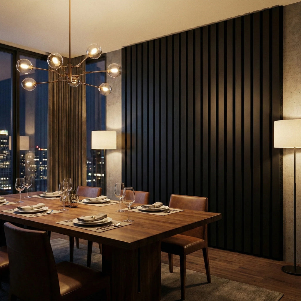 Panelux™ Pro Black Coloured Acoustic Wood Wall Panel | 3-Sided Wrap 240cm x 32cm (Set of 2)
