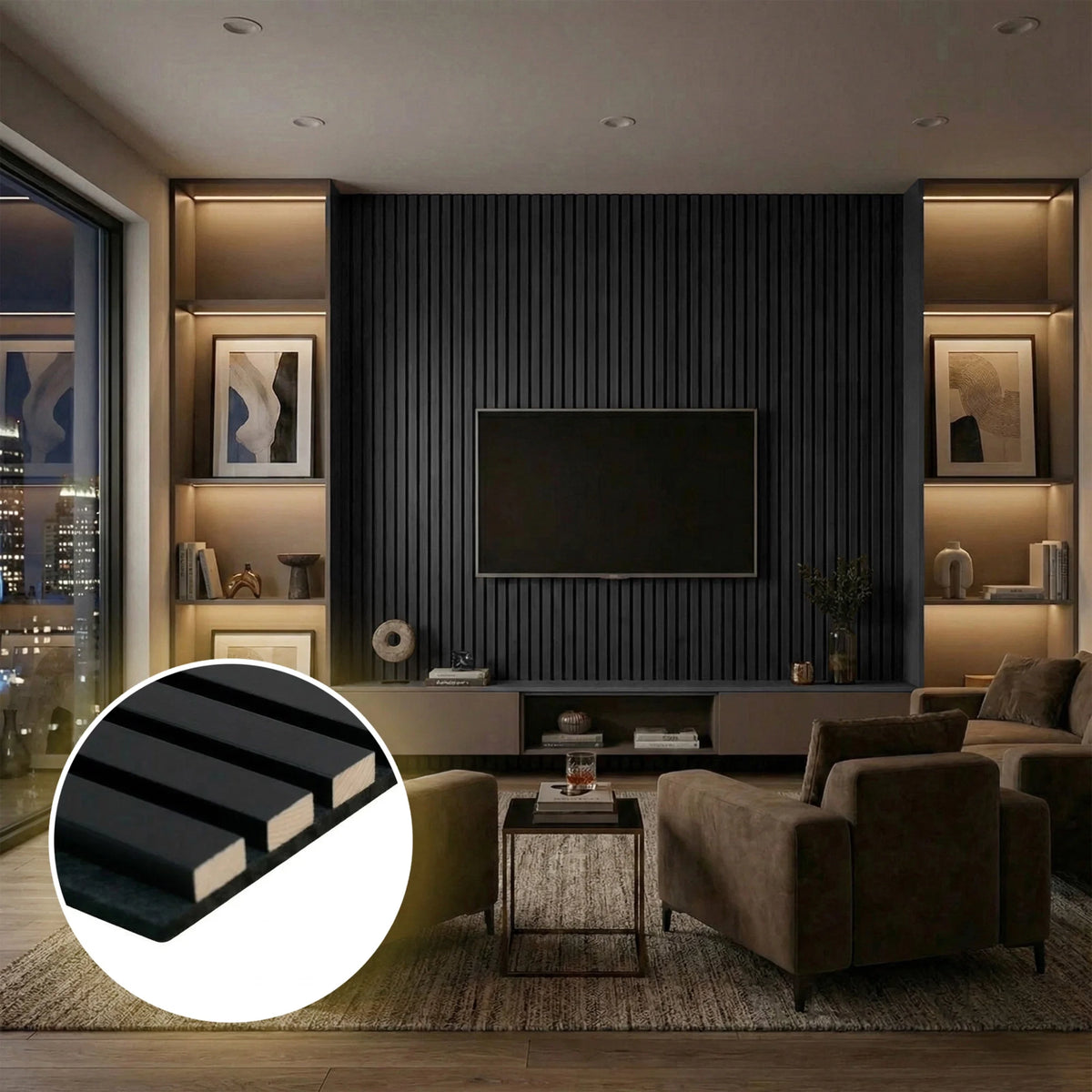 Panelux™ Pro Wide Black Coloured Wall Panel | 3-Sided Wrap Design 240cm x 30cm (Set of 2)