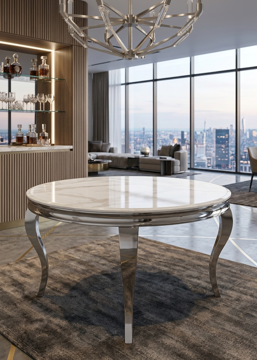 Louis Marble Table With 4 lewis Lion Knocker Chairs