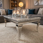 Lorens 130cm Chrome Coffee Table with Light Grey Marble Top