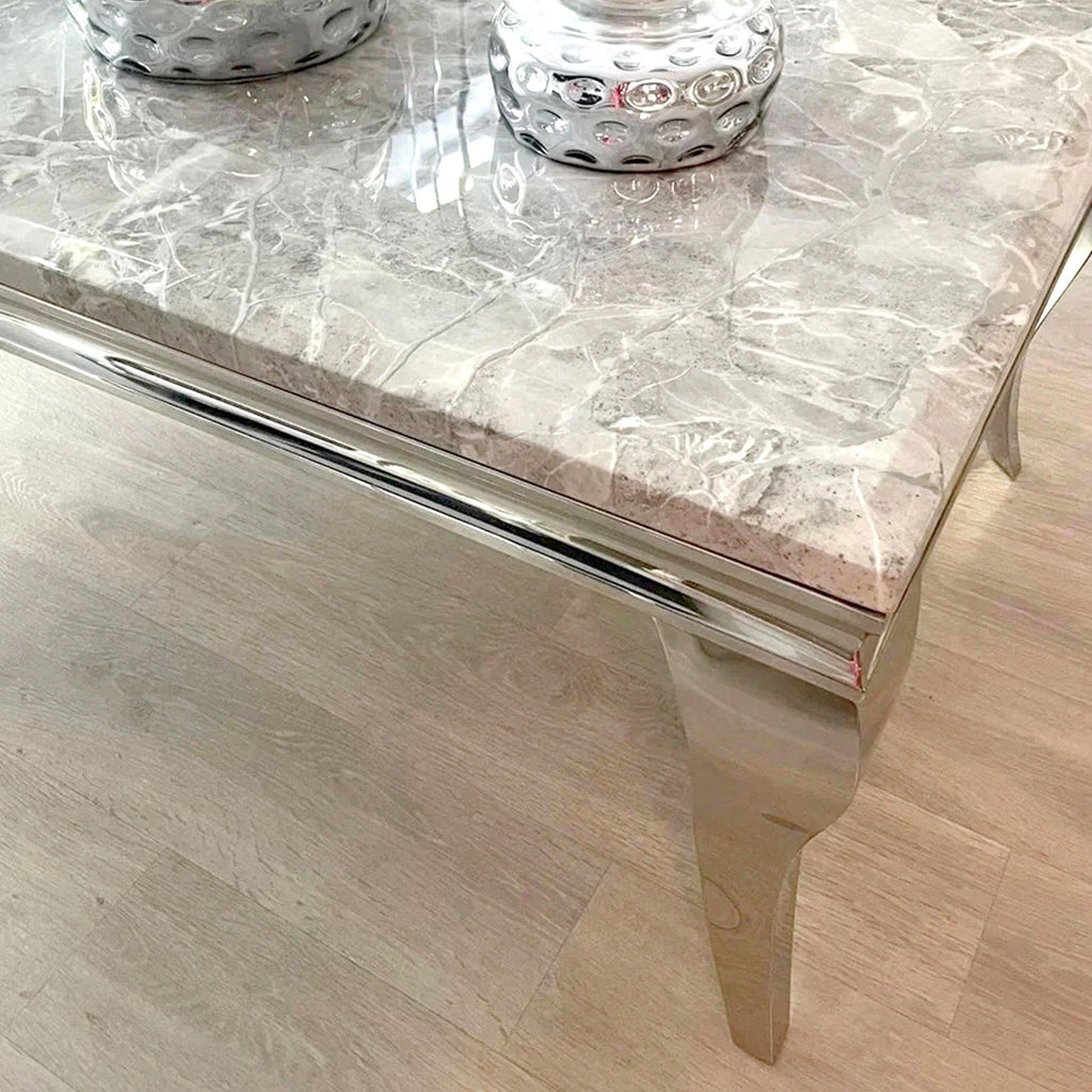Lorens 130cm Chrome Coffee Table with Light Grey Marble Top
